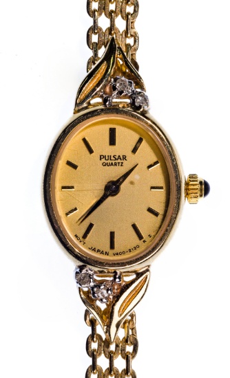 Pulsar 14k Yellow Gold Case and Band Quartz Wrist Watch