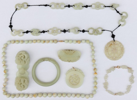 Carved Jadeite Jade and Soapstone Jewelry Assortment
