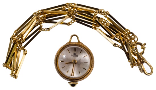 Bucherer 18k Yellow Gold Pendant Watch and Necklace