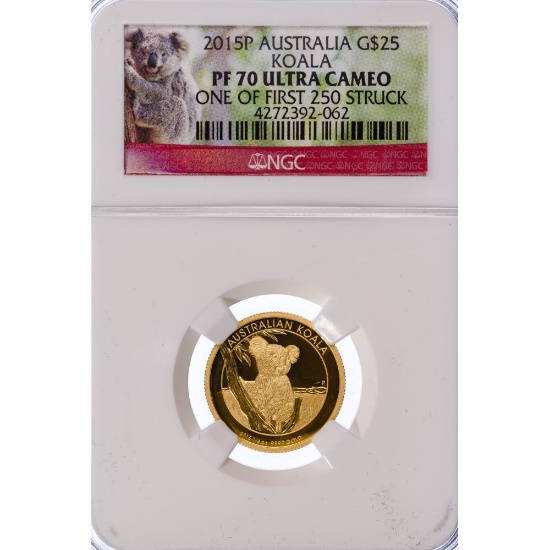 Australia: 2015 Koala $25 Gold PF-70 Ultra Cameo NGC