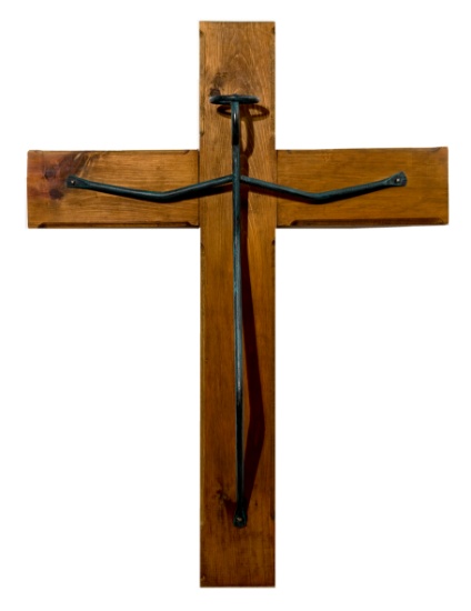 Modernist Wrought Iron and Wood Crucifix Wall Hanging