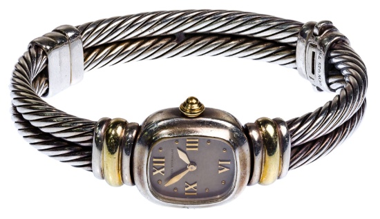David Yurman 18k Gold and Sterling Silver Bangle Wristwatch