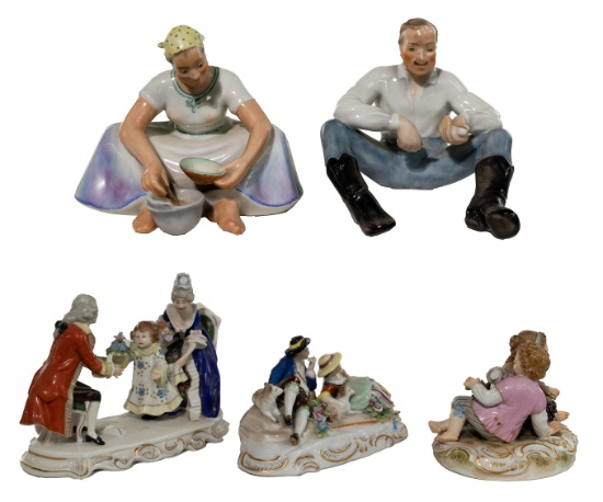 Meissen, Herend and German Porcelain Figurine Assortment