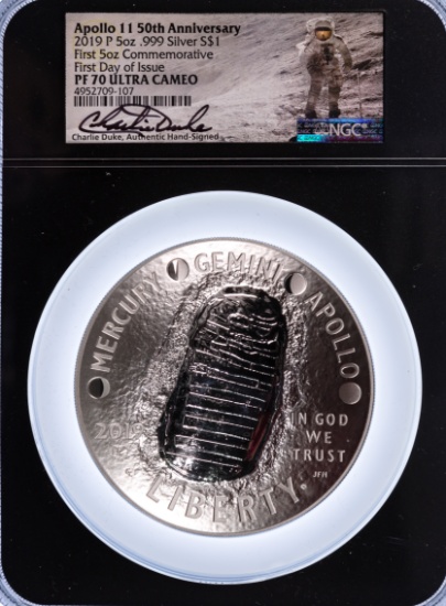 2019 Apollo 11 50th Anniversary 5oz Silver $1 PF-70 Ultra Cameo NGC