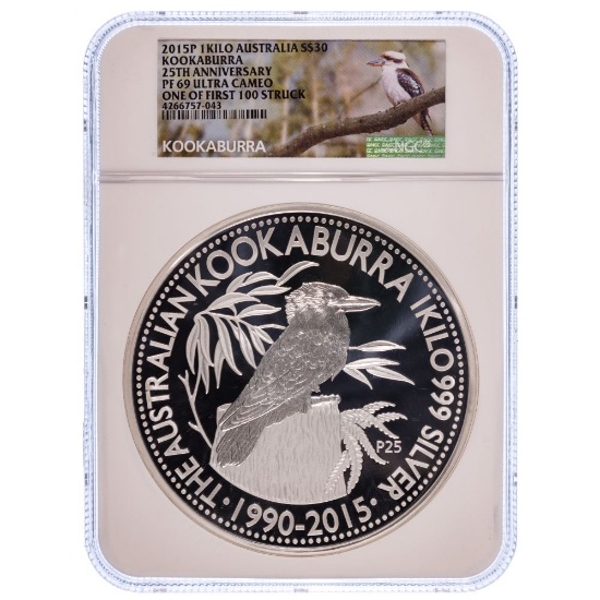 Australia: 2015 $30 Kookaburra 1-Kilo Silver Proof PF-69 Ultra Cameo NGC