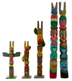 Native American Indian Ojibwa Carved Wood Totem Pole Assortment