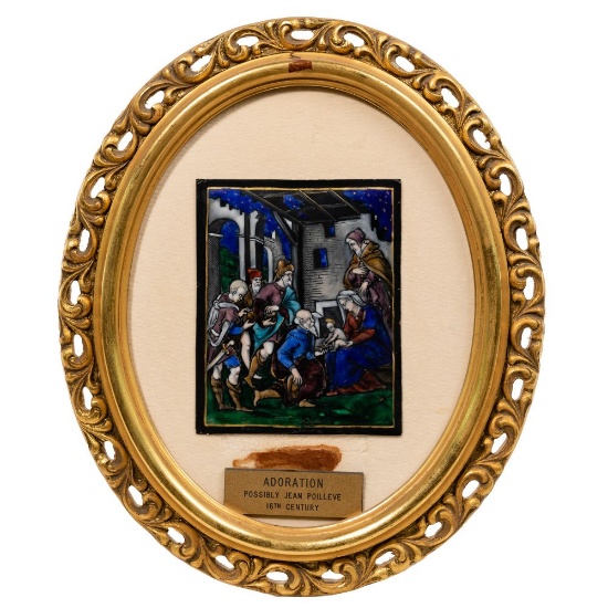 Limoges 'Adoration' Painted Enamel Plaque