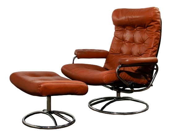 Leather Reclining Lounge Chair and Ottoman