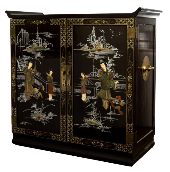 Asian Painted and Inlaid Bar Cabinet