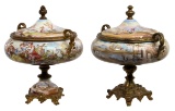 French Enamel Ormolu Mounted Urns