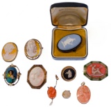 14k, 12k and 10k Yellow Gold and Sterling Silver Cameo Jewelry Assortment