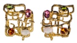 18k Yellow Gold and Semi-Precious Gemstone Clip-on Earrings