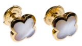 Van Cleef & Arpels 18k Yellow Gold and Mother of Pearl 'Alhambra' Pierced Earrings