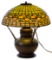 Tiffany Studios Patinated Bronze Lamp with Leaded Acorn Shade