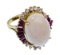 14k Yellow Gold, Opal, Ruby and Diamond Ring