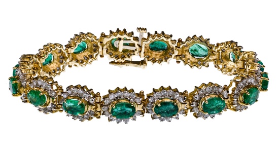 14k Yellow Gold, Emerald and Diamond Bracelet