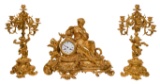 C. Detouche Gilt Bronze Clock and Garnitures