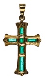 14k Yellow Gold and Emerald Cross Pendant