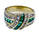 18k Yellow Gold, Emerald and Diamond Ring