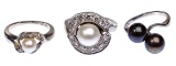 14k White Gold, Pearl and Diamond Ring Assortment