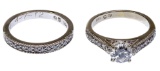 14k White Gold and Diamond Engagement and Wedding Ring Set