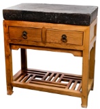 Asian Style Stone and Elm Side Table