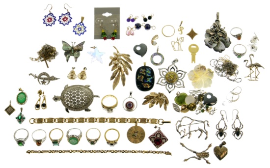 14k Yellow Gold, Sterling Silver and Costume Jewelry Assortment
