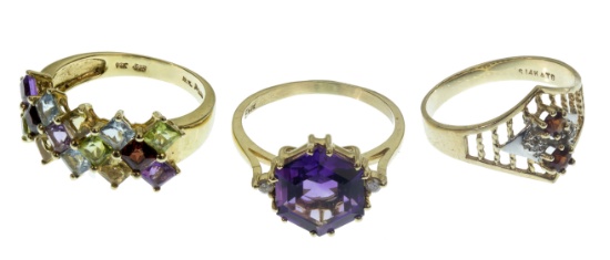 14k White and Yellow Gold and Gemstone Ring Assortment