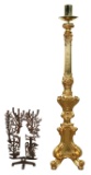 Religious Metal and Gilt Wood Candleholders