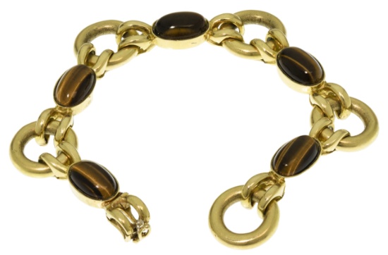 18k Yellow Gold and Tiger Eye Bracelet