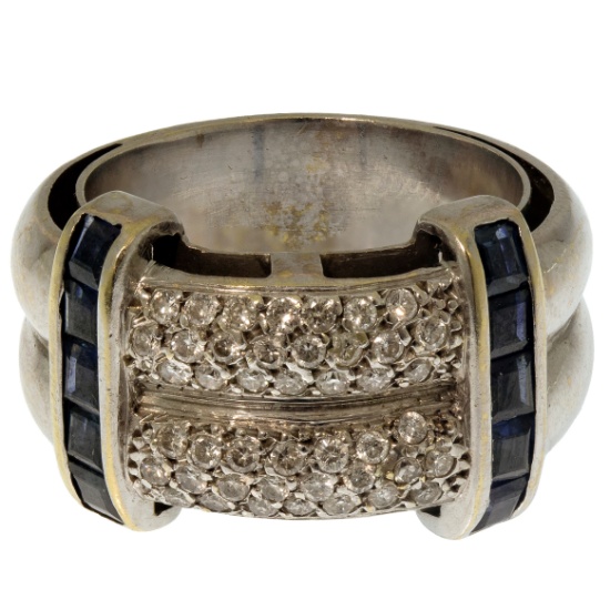 18k White Gold, Sapphire and Diamond Ring