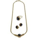 14k Yellow Gold, Sapphire and Diamond Jewelry Suite
