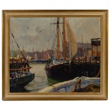 Gordon Hope Grant (American, 1875-1962) 'Gloucester Docks' Oil on Masonite