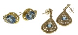 14k Yellow Gold and Aquamarine Pierced Earring Sets