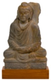 Asian Gandhara Gray Schist Sitting Buddha