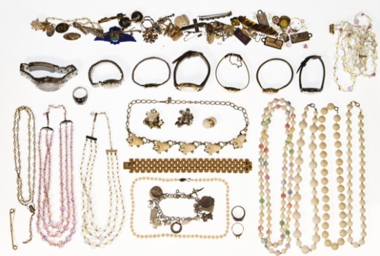 Gold, Sterling and Costume Jewelry and Wristwatch Assortment