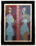 Vladimir Cora (Mexican / American, b.1951) 'Dos Mujeres' Mixograph on Handmade Paper