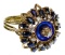14k Yellow Gold, Blue Sapphire and Diamond Ring