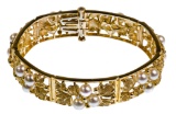 14k Yellow Gold, Pearl and Diamond Bracelet
