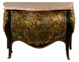Boulle Style Marble Top Bombe Commode