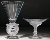 Lalique Crystal 'Mesange' Vase and 'Virginia Peacocks' Compote