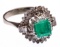 14k White Gold, Emerald and Diamond Ring