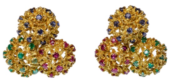 18k Yellow Gold and Semi-Precious Gemstone Clip Earrings