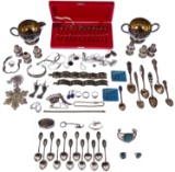 Sterling Silver and European Silver (800) Jewelry and Tableware Assortment