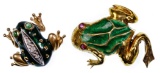 18k and 14k Yellow Gold and Enamel Frog Pins