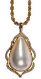 14k Yellow Gold and Mabe Pearl Pendant on Twisted Rope Necklace