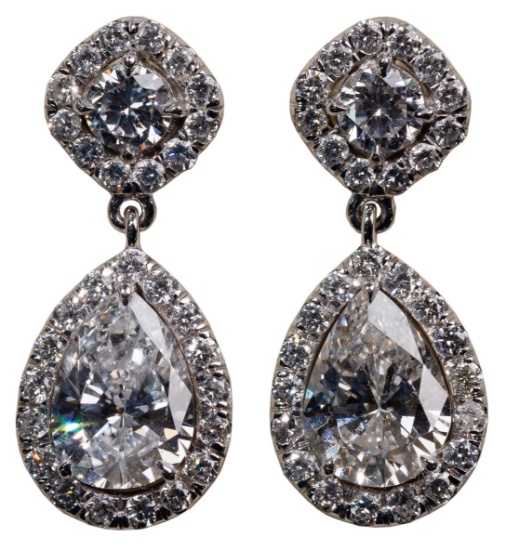 18k White Gold and Diamond Pierced Dangle Earrings