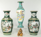 Chinese Famille Verte Black Ground Vases
