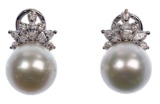 18k White Gold, Pearl and Diamond Pierced Earrings