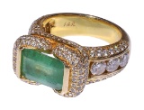 14k Yellow Gold, Emerald and Diamond Ring